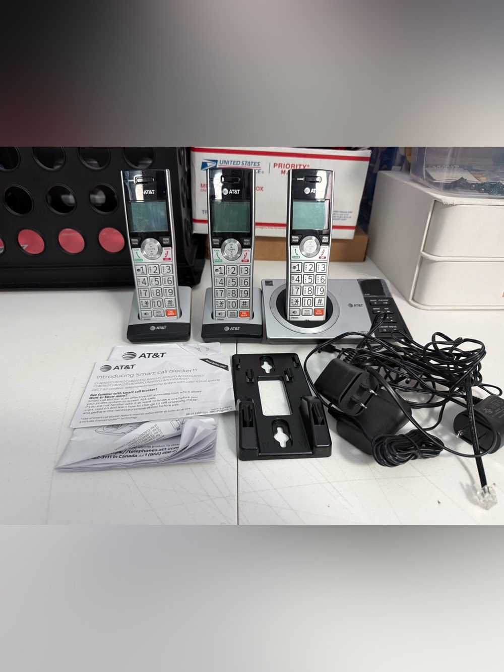 AT&T Silver and Black Cordless Phone System with 3 Handsets